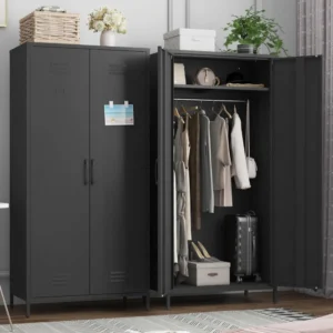 Metal Armoire Wardrobe Closet, Heavy-Duty Rustproof Steel Storage Cabinet with Fixed Shelf and Hanging Rod, Ideal for Homeowners